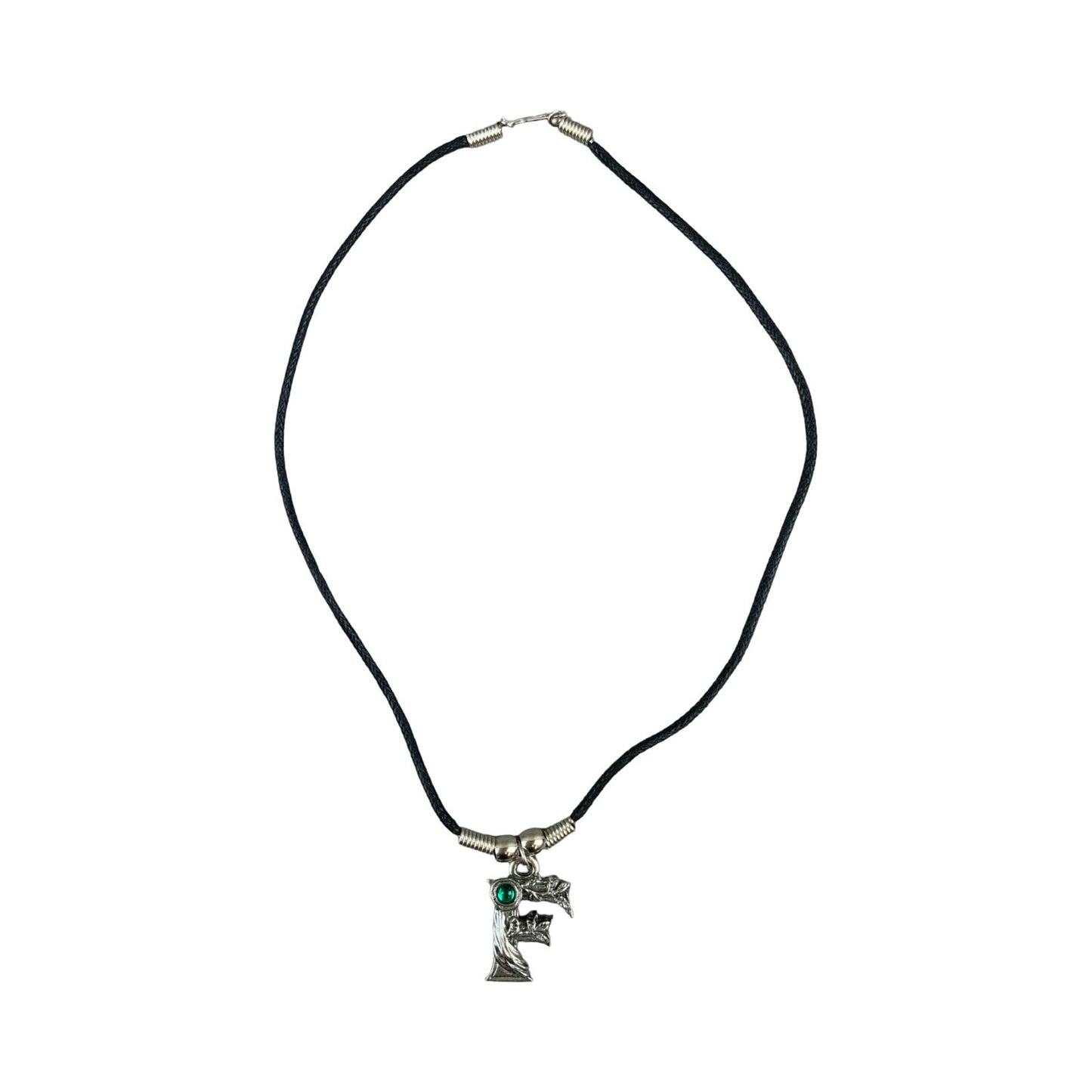 Vintage Deadstock 90s Y2K Green Gem Letter 'F' Initial Fairy Tree Thong Necklace