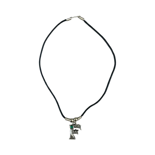 Vintage Deadstock 90s Y2K Green Gem Letter 'F' Initial Fairy Tree Thong Necklace
