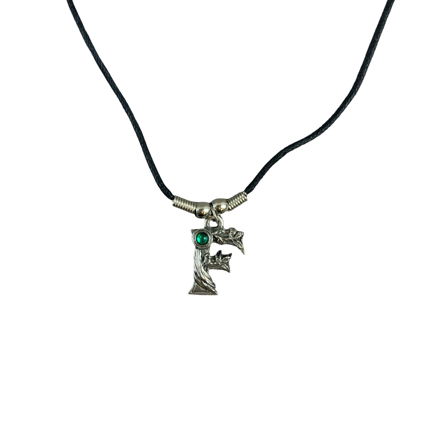 Vintage Deadstock 90s Y2K Green Gem Letter 'F' Initial Fairy Tree Thong Necklace