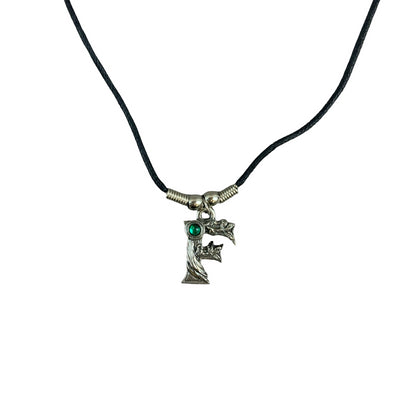 Vintage Deadstock 90s Y2K Green Gem Letter 'F' Initial Fairy Tree Thong Necklace