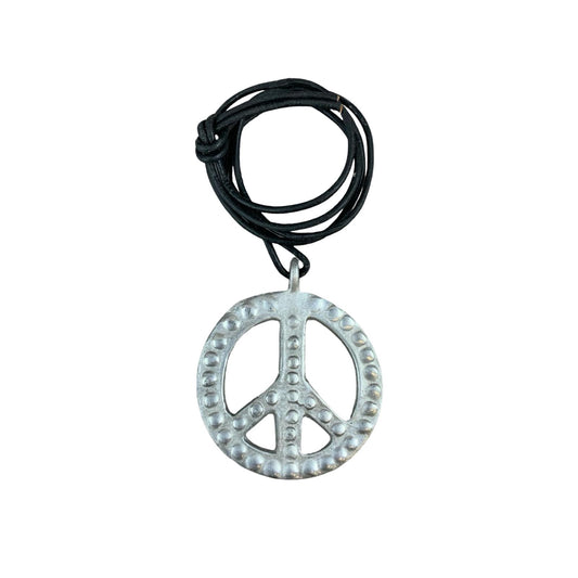 Vintage Deadstock 90s Y2K Large Metal Peace Symbol Thong Necklace