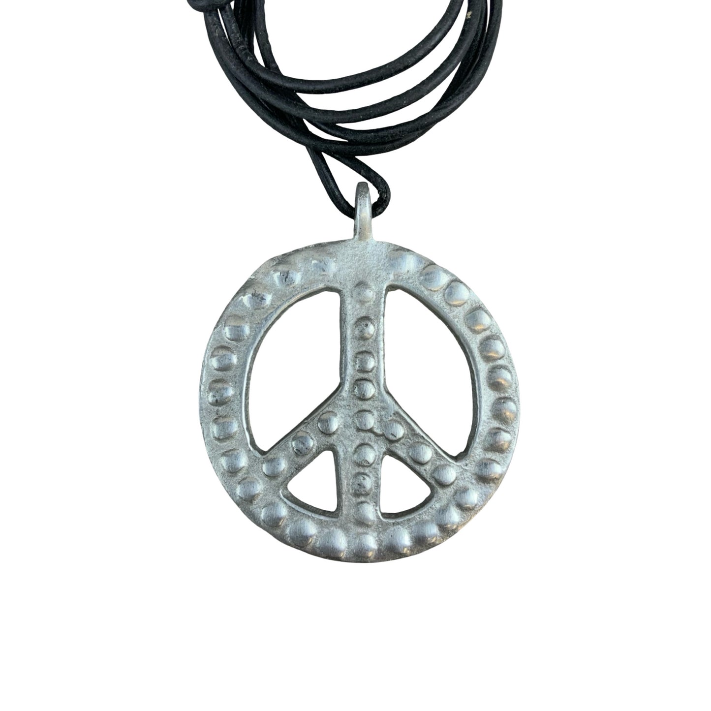 Vintage Deadstock 90s Y2K Large Metal Peace Symbol Thong Necklace