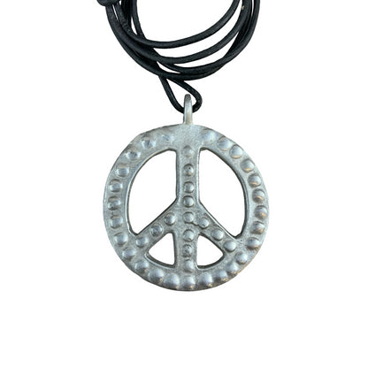 Vintage Deadstock 90s Y2K Large Metal Peace Symbol Thong Necklace