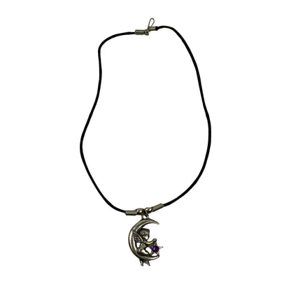 Vintage Deadstock 90s Y2K Silver Fairy Crescent Moon Purple Star Thong Necklace