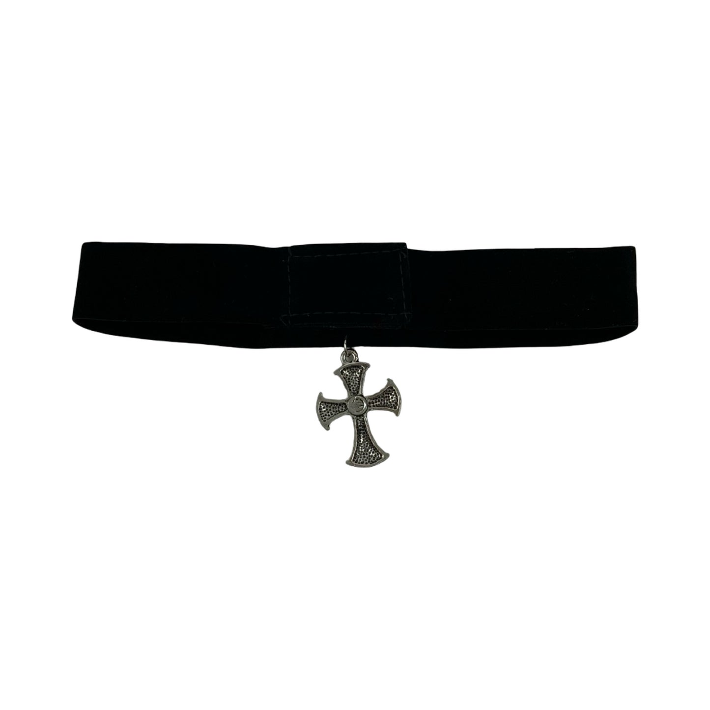 Vintage Deadstock 90s Y2K Silver Cross Gem Stone Grunge Gothic Velvet Choker