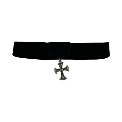 Vintage Deadstock 90s Y2K Silver Cross Gem Stone Grunge Gothic Velvet Choker