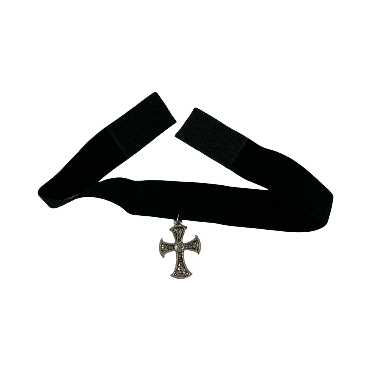 Vintage Deadstock 90s Y2K Silver Cross Gem Stone Grunge Gothic Velvet Choker