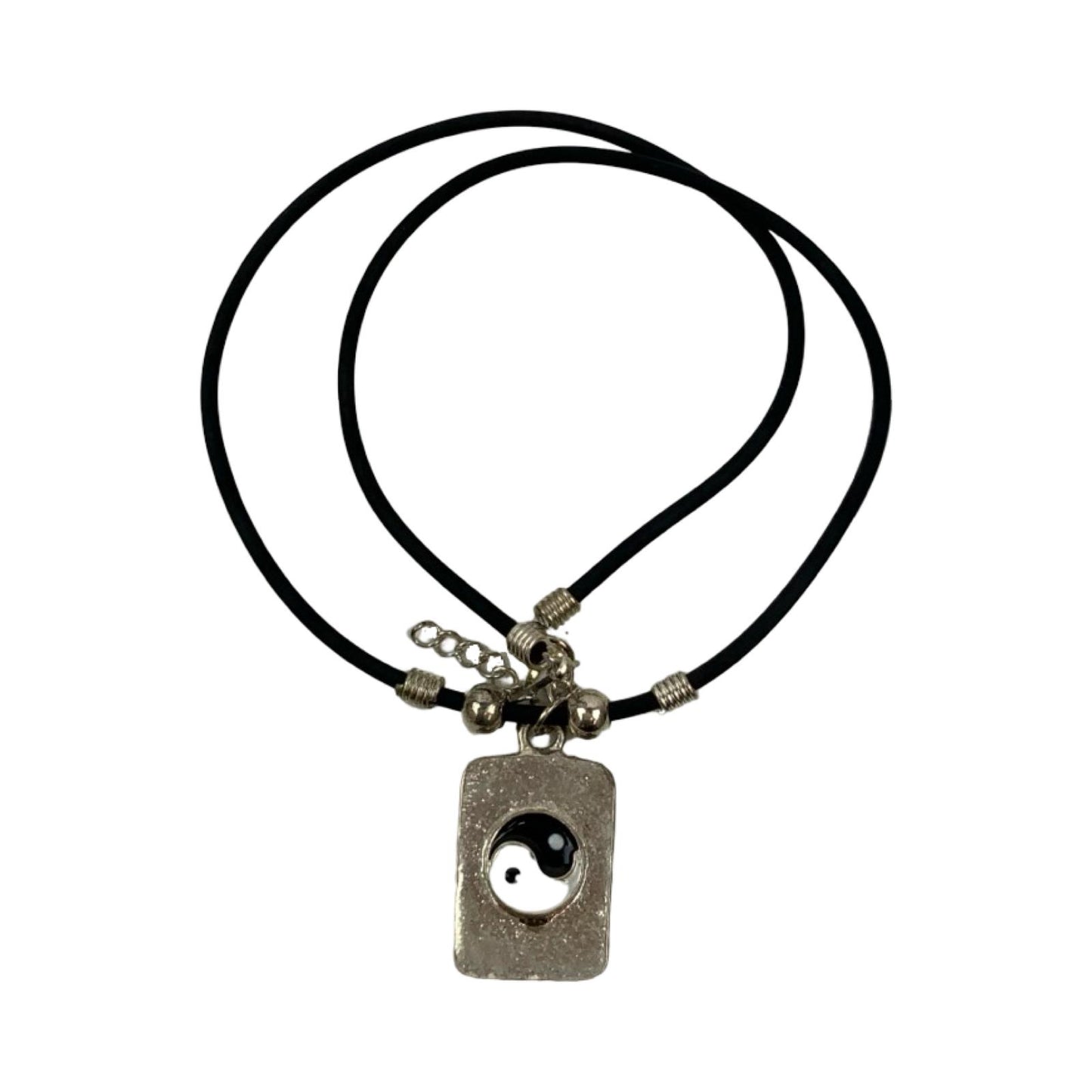 Vintage Deadstock 90s Y2K Yin Yang Metal Silver Tag Necklace