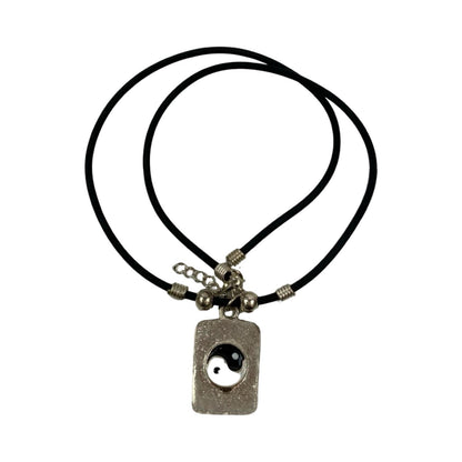 Vintage Deadstock 90s Y2K Yin Yang Metal Silver Tag Necklace