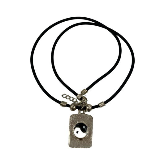 Vintage Deadstock 90s Y2K Yin Yang Metal Silver Tag Necklace