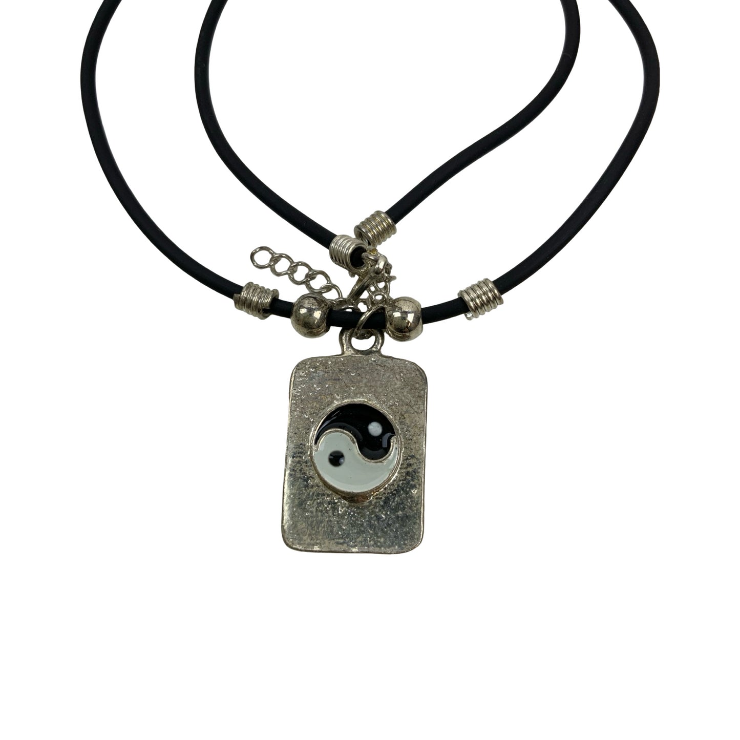 Vintage Deadstock 90s Y2K Yin Yang Metal Silver Tag Necklace