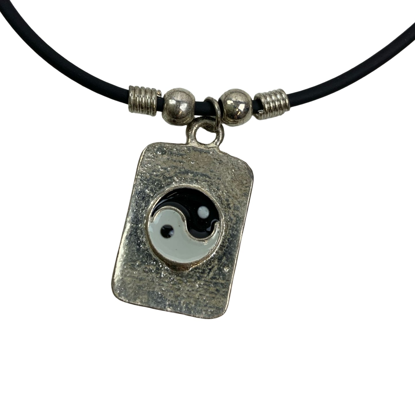 Vintage Deadstock 90s Y2K Yin Yang Metal Silver Tag Necklace