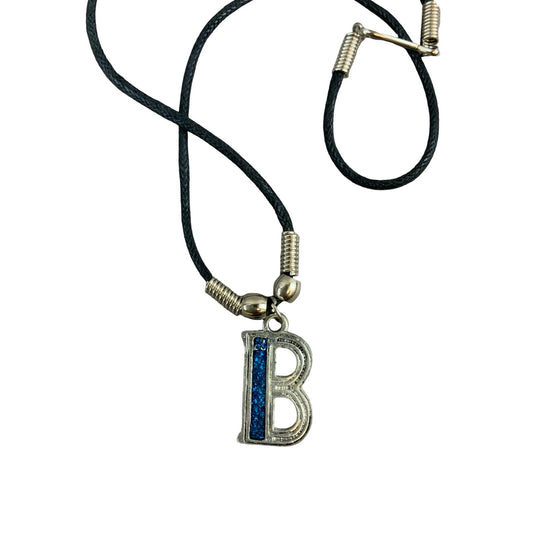 Vintage Deadstock 90s Y2K Blue Letter 'B' Initial Thong Necklace