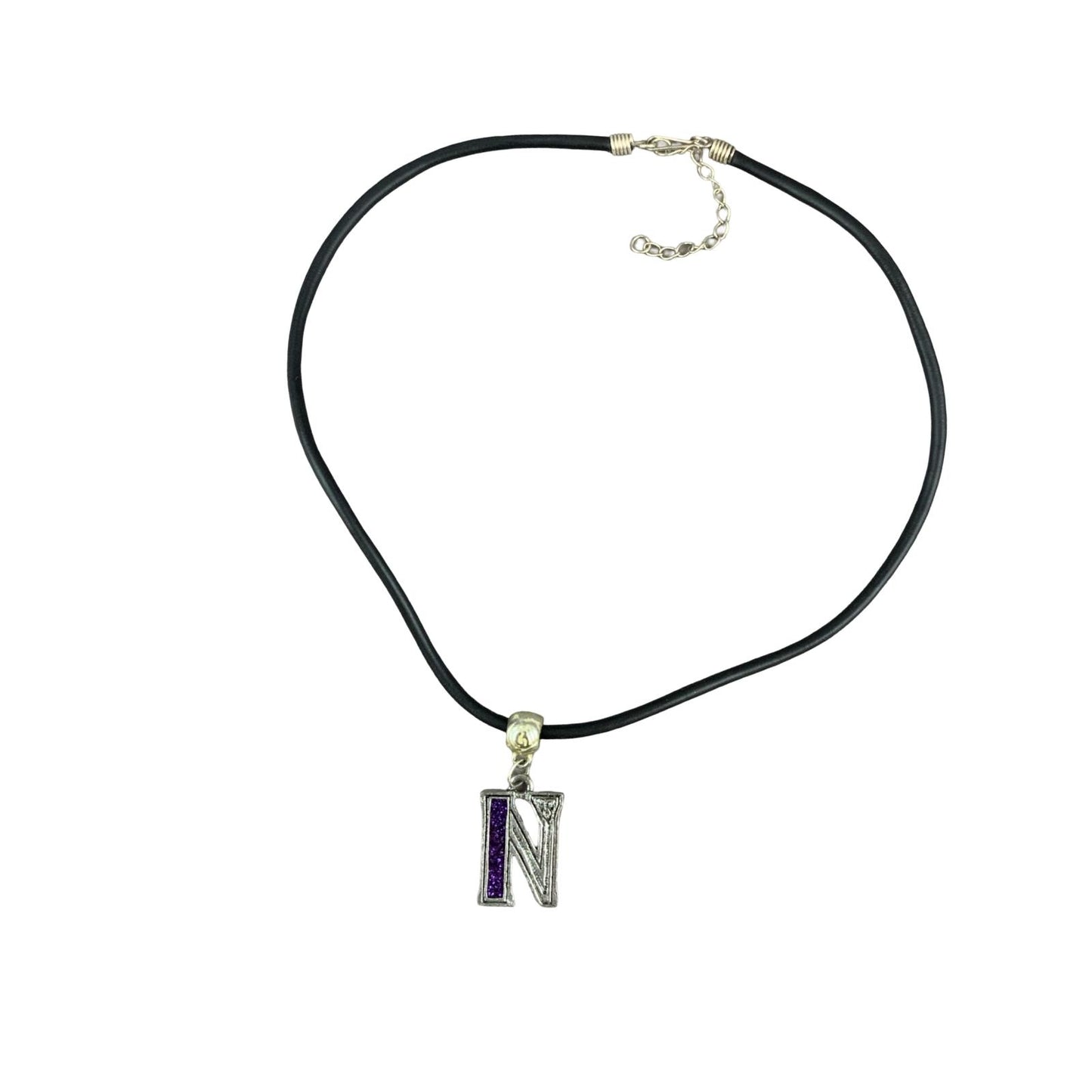 Vintage Deadstock 90s Y2K Purple Letter 'N' Initial Thong Necklace