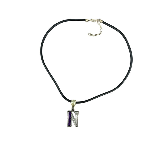 Vintage Deadstock 90s Y2K Purple Letter 'N' Initial Thong Necklace