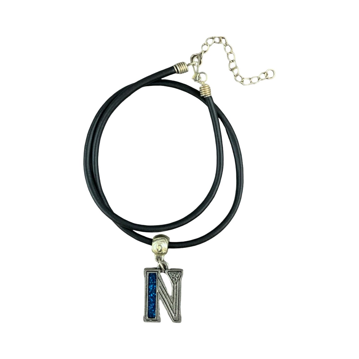 Vintage Deadstock 90s Y2K Blue Letter 'N' Initial Thong Necklace