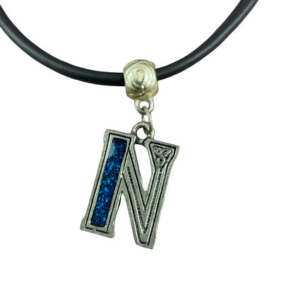 Vintage Deadstock 90s Y2K Blue Letter 'N' Initial Thong Necklace