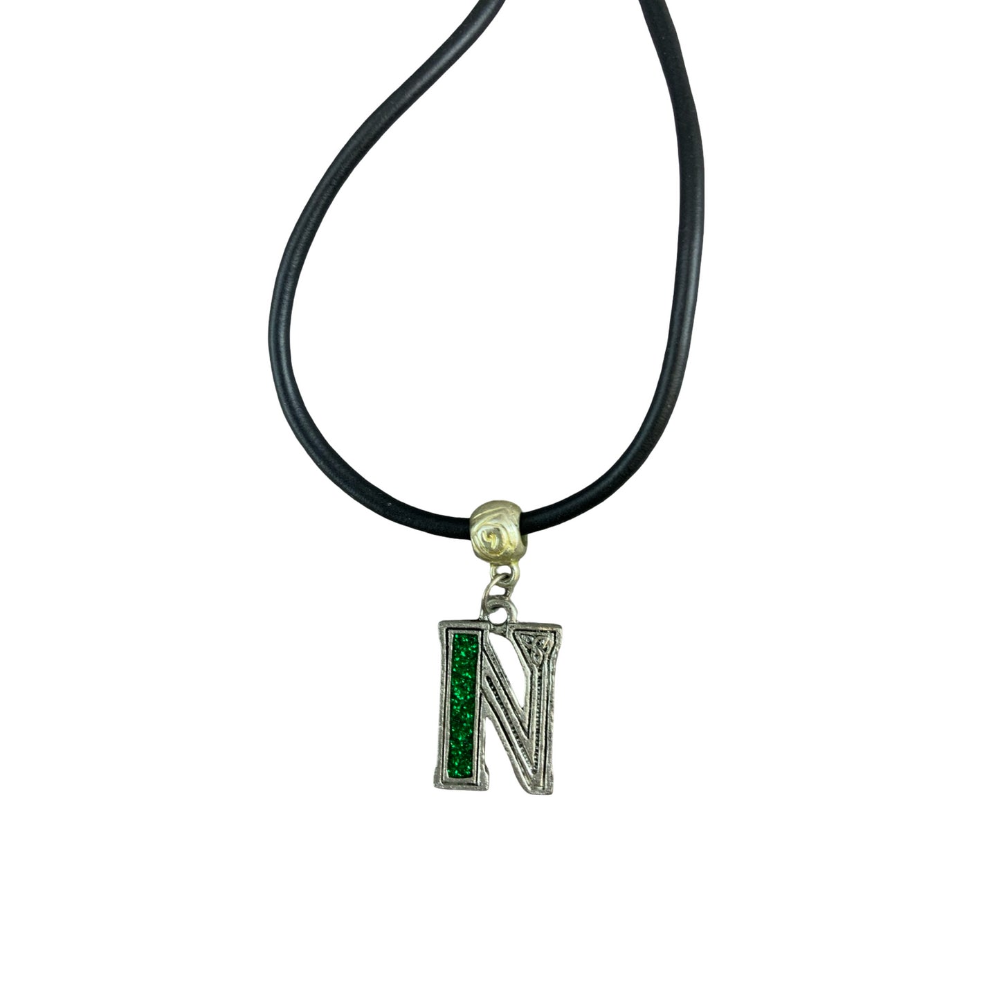 Vintage Deadstock 90s Y2K Green Letter 'N' Initial Thong Necklace