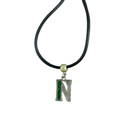 Vintage Deadstock 90s Y2K Green Letter 'N' Initial Thong Necklace