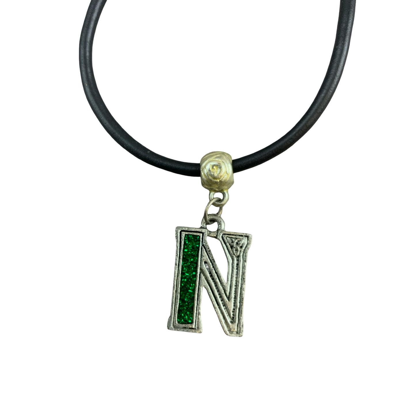 Vintage Deadstock 90s Y2K Green Letter 'N' Initial Thong Necklace