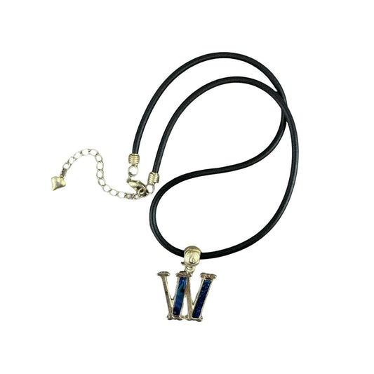 Vintage Deadstock 90s Y2K Blue Letter 'W' Initial Thong Necklace