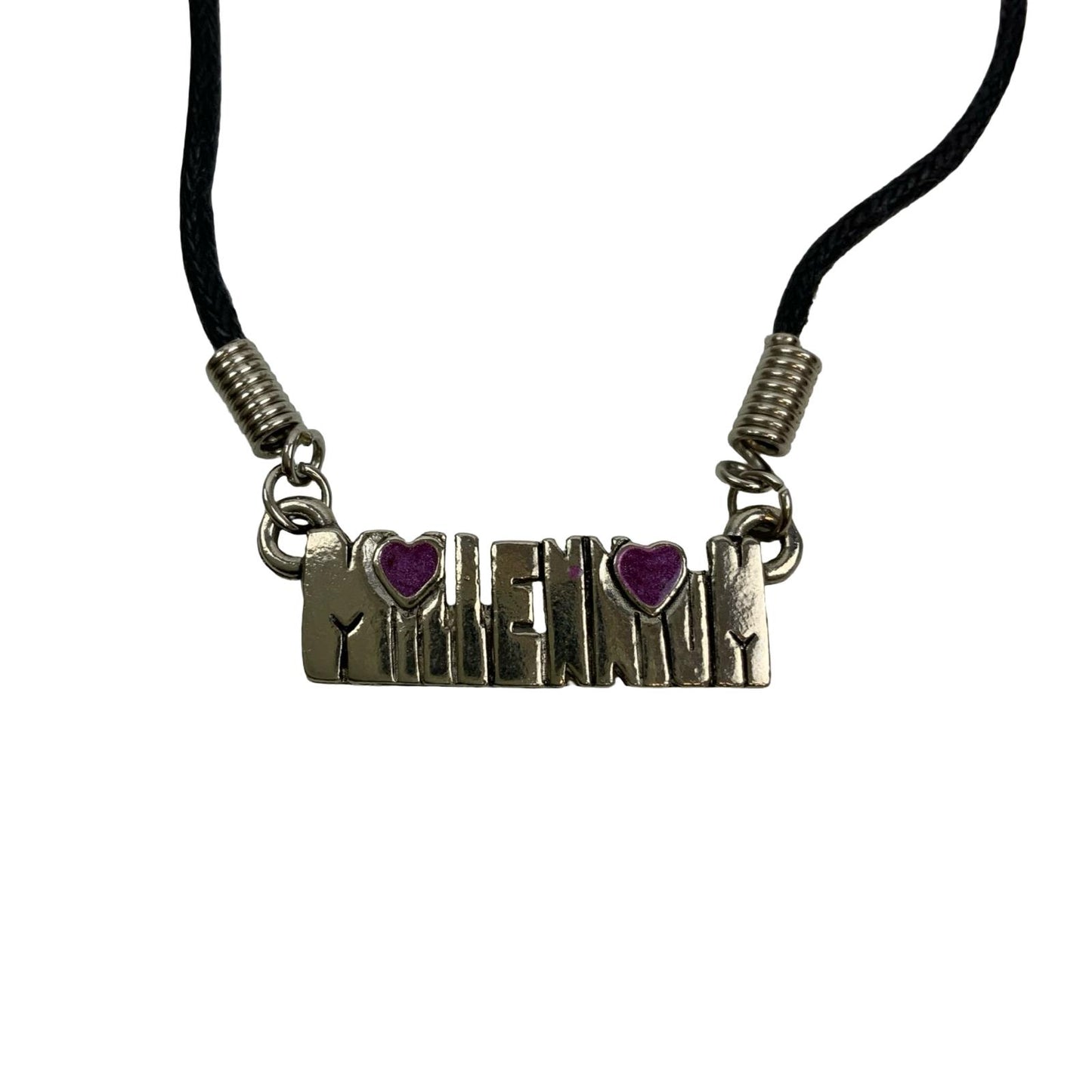 Vintage Deadstock Y2K Metal Silver Millennium Spell Out Thong Necklace