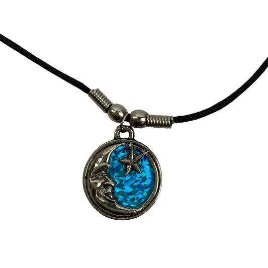Vintage Deadstock 90s Y2K Blue Crescent Moon Celestial Thong Necklace