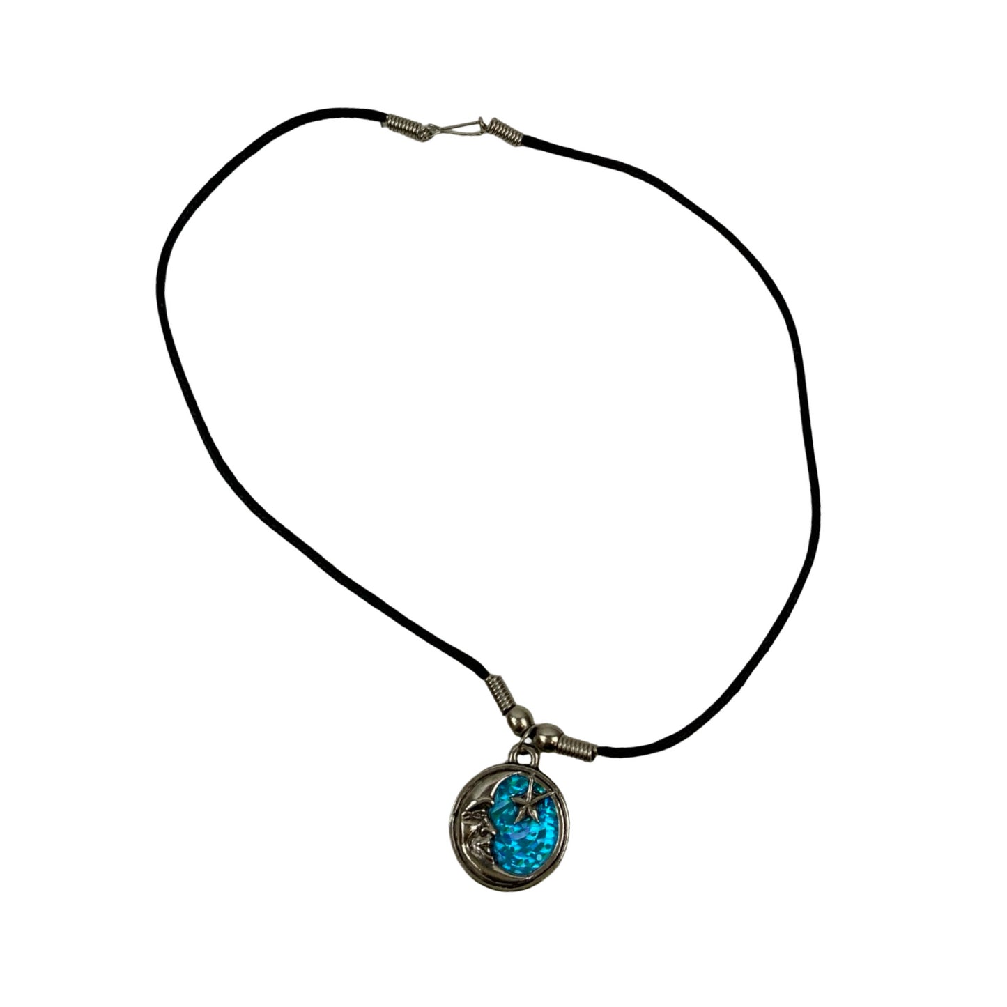 Vintage Deadstock 90s Y2K Blue Crescent Moon Celestial Thong Necklace