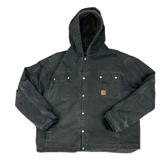 Vtg Carhartt Black Heavy Duck Canvas Workwear Jacket Parka Thermal Lined 3XL