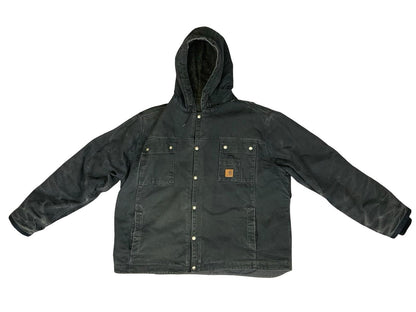 Vtg Carhartt Black Heavy Duck Canvas Workwear Jacket Parka Thermal Lined 3XL