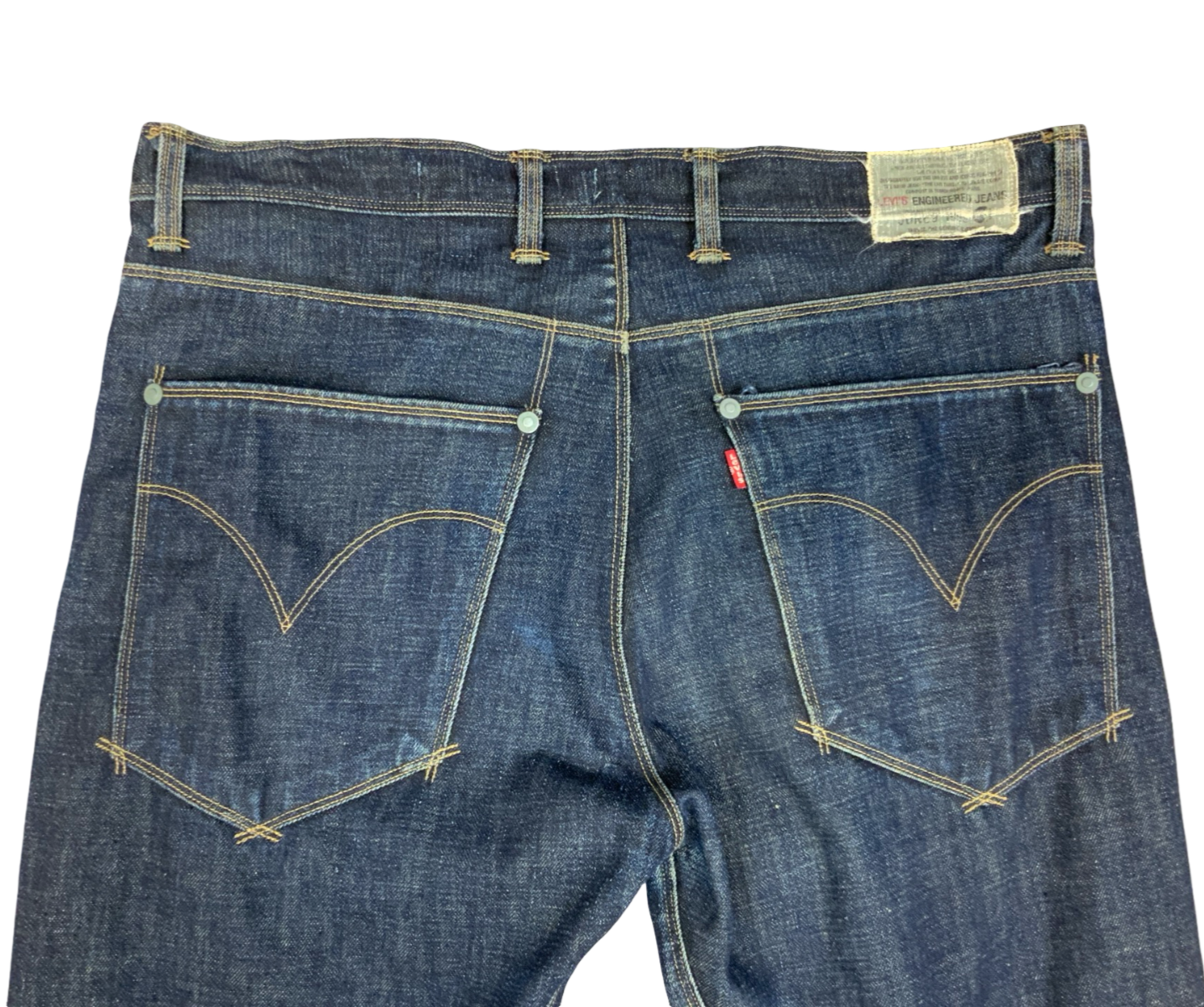 Vtg Levis Engineered Twisted Seam Red Tab Jeans Dark Indigo Blue 38W 35L