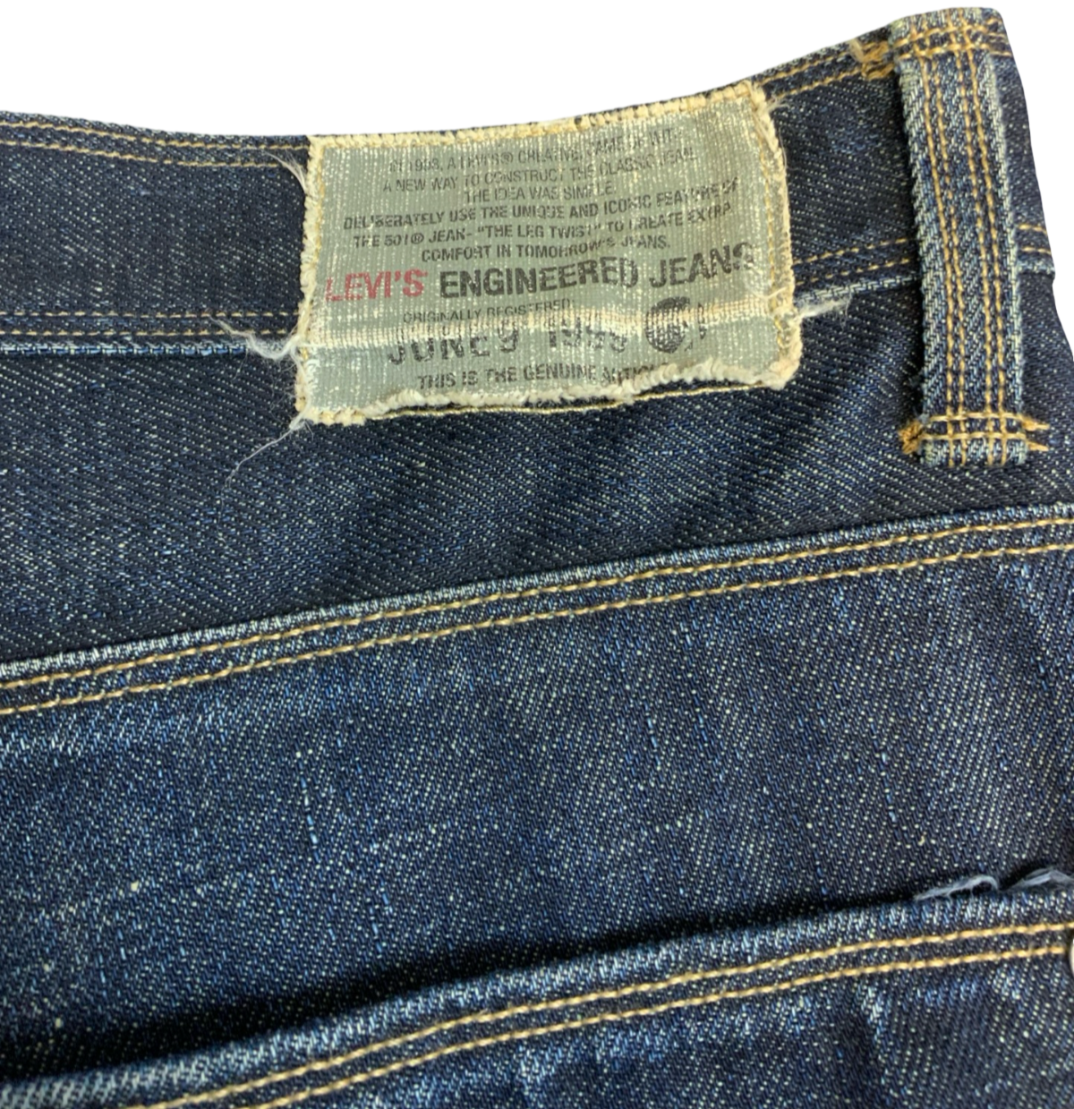 Vtg Levis Engineered Twisted Seam Red Tab Jeans Dark Indigo Blue 38W 35L