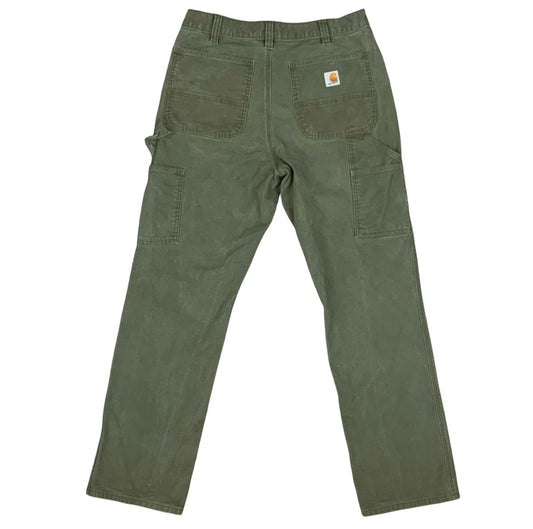 Carhartt Green Duck Canvas Workwear Trousers Pants Relaxed Fit Carpenter 32W 32L