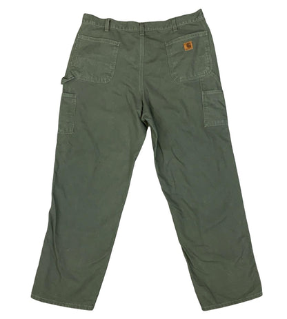 Vtg Carhartt Green Duck Canvas Workwear Trousers Pants Carpenter USA 38W 32L
