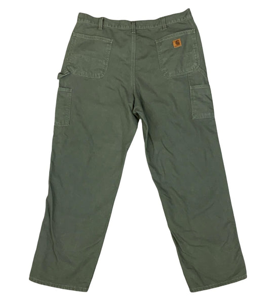 Vtg Carhartt Green Duck Canvas Workwear Trousers Pants Carpenter USA 38W 32L