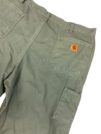 Vtg Carhartt Green Duck Canvas Workwear Trousers Pants Carpenter USA 38W 32L
