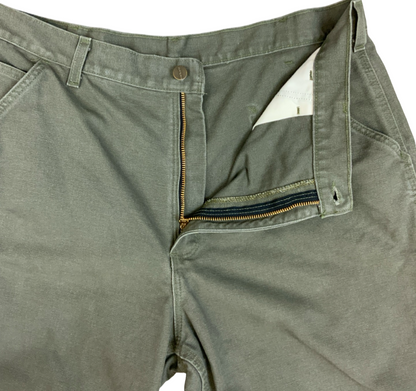 Vtg Carhartt Green Duck Canvas Workwear Trousers Pants Carpenter USA 38W 32L