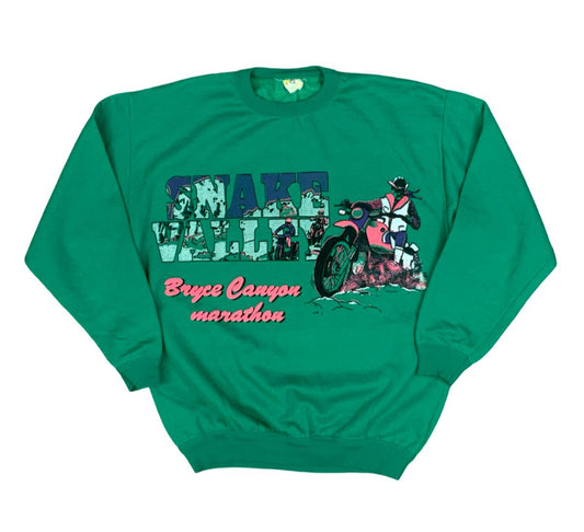 Vtg 1970s Green Sweatshirt Snake Valley Bryce Canyon Marathon Motocross UK L