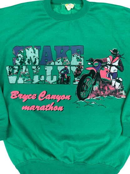 Vtg 1970s Green Sweatshirt Snake Valley Bryce Canyon Marathon Motocross UK L