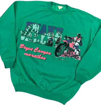 Vtg 1970s Green Sweatshirt Snake Valley Bryce Canyon Marathon Motocross UK L