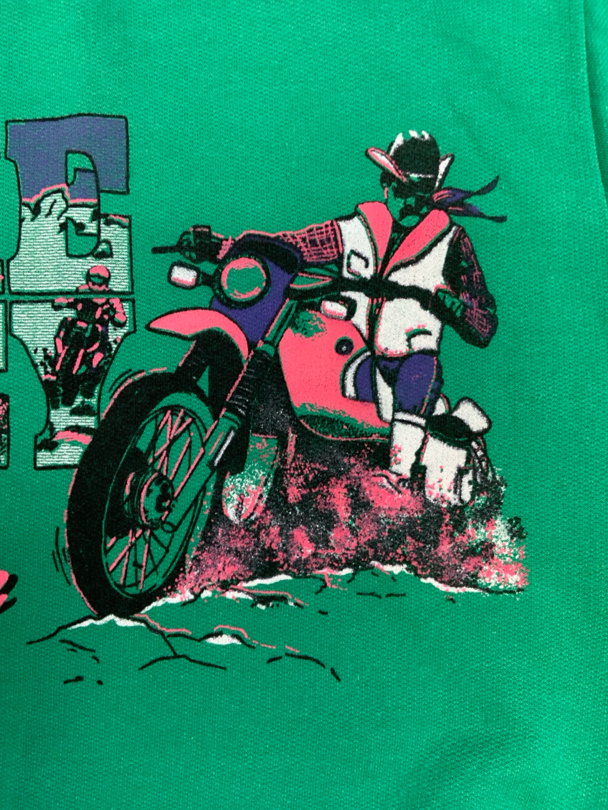 Vtg 1970s Green Sweatshirt Snake Valley Bryce Canyon Marathon Motocross UK L