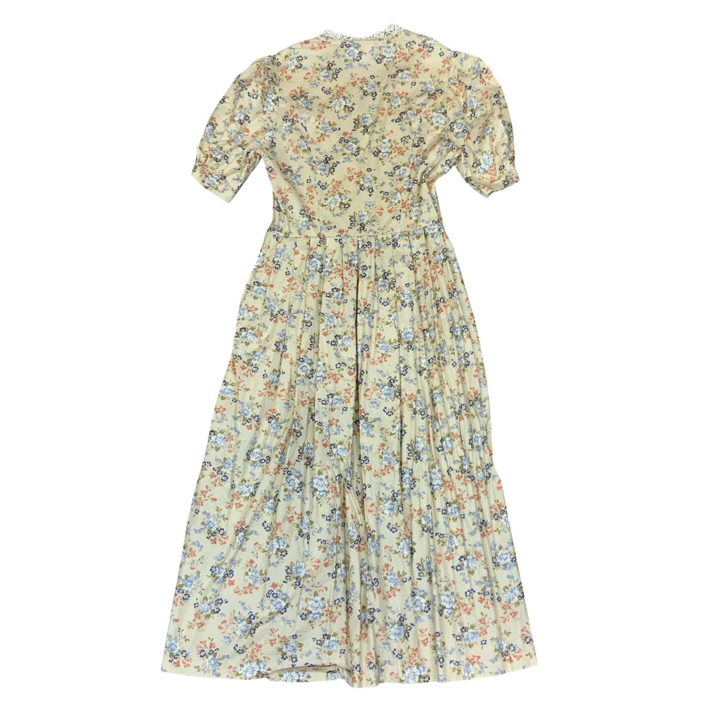 80s 'Laura Ashley' White Blue Red Floral Prairie Cottage Tea Dress UK S 8/10