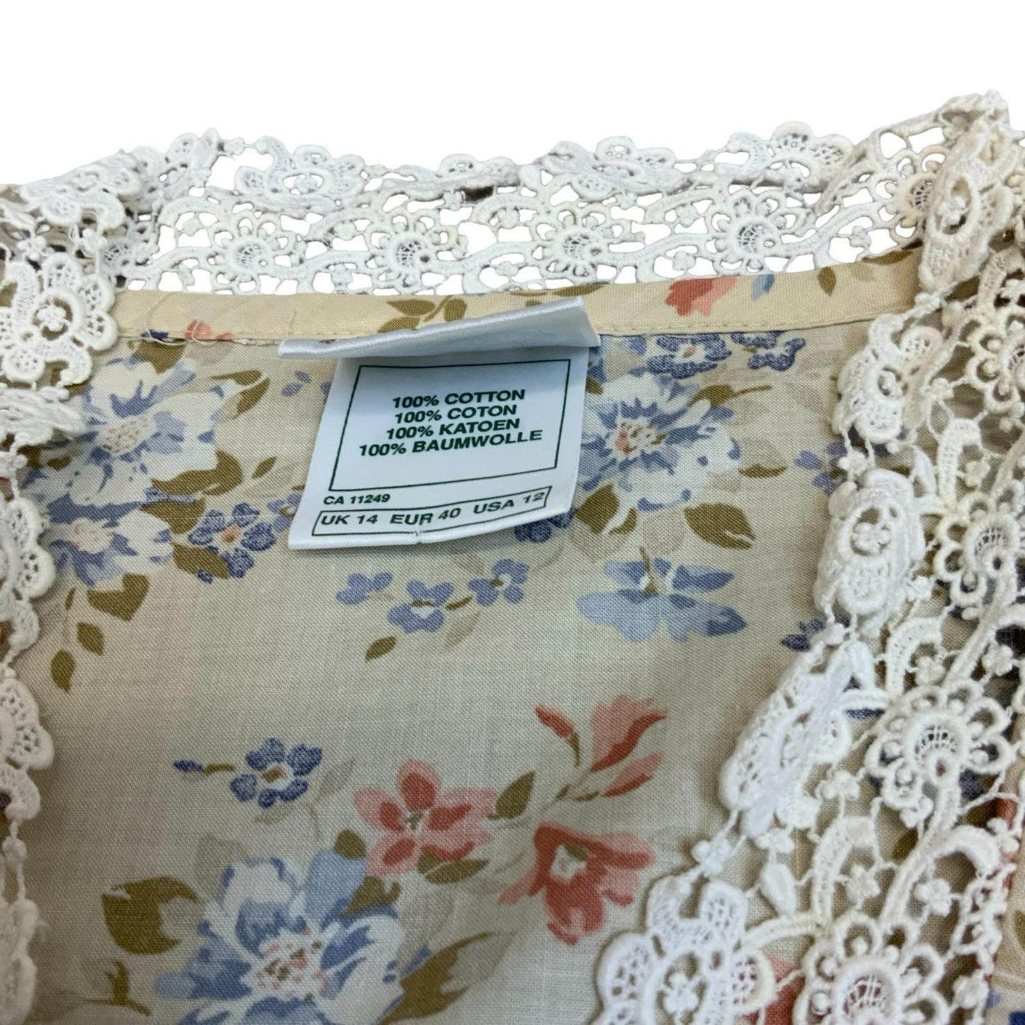80s 'Laura Ashley' White Blue Red Floral Prairie Cottage Tea Dress UK S 8/10
