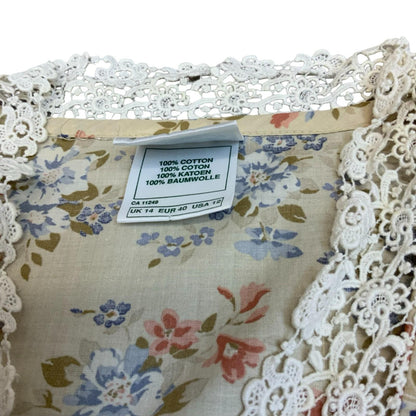 80s 'Laura Ashley' White Blue Red Floral Prairie Cottage Tea Dress UK S 8/10