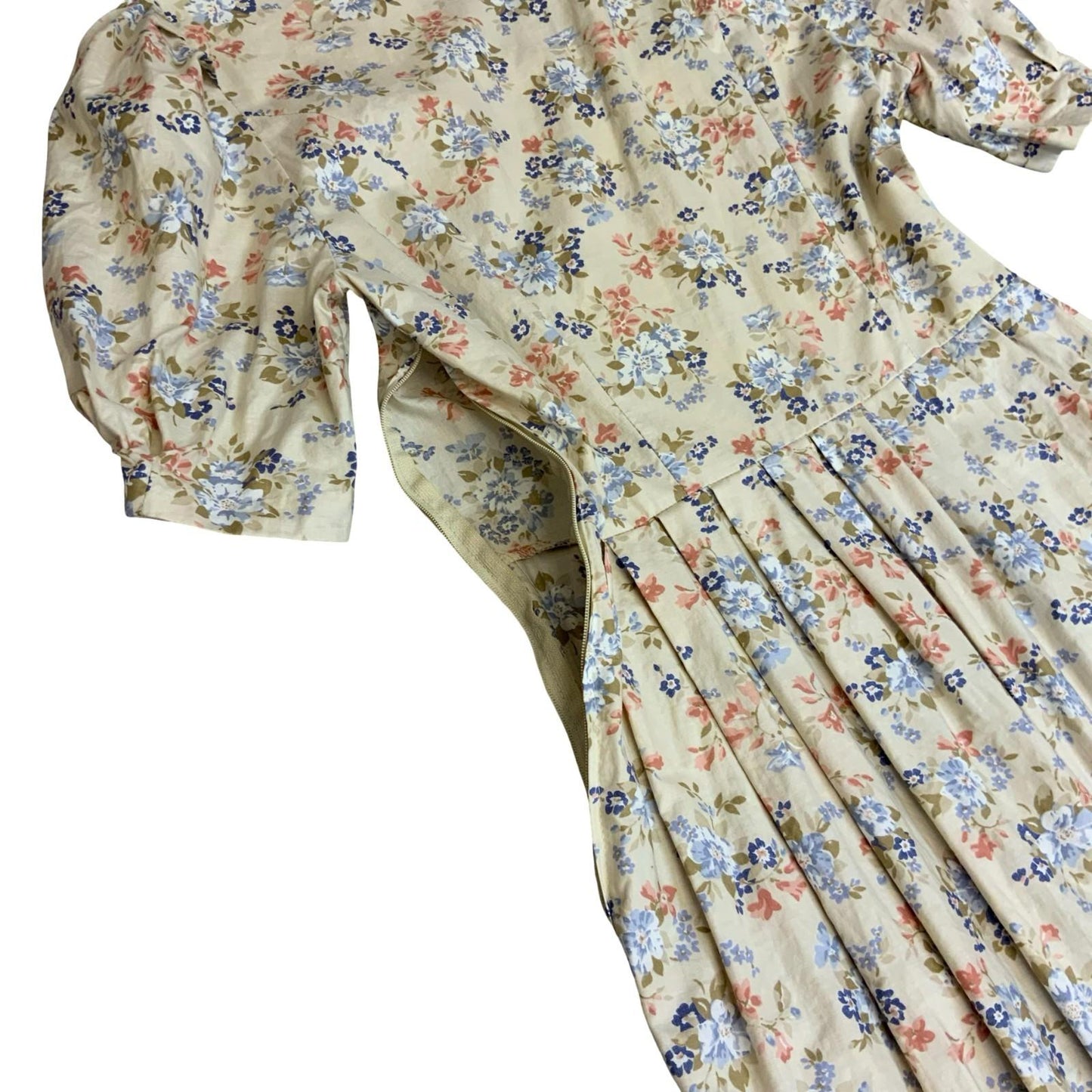 80s 'Laura Ashley' White Blue Red Floral Prairie Cottage Tea Dress UK S 8/10
