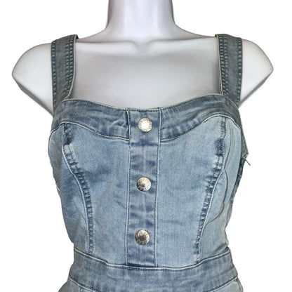 Vtg 90s 'GUESS' Light Wash Blue Denim Sleeveless Bodycon Mini Dress UK XS 4