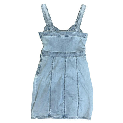 Vtg 90s 'GUESS' Light Wash Blue Denim Sleeveless Bodycon Mini Dress UK XS 4