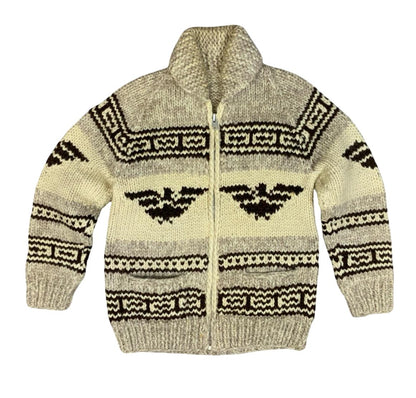 Vtg Wool Handknit Traditional Native Canadian Cowichan Cardigan Salish Indian XS