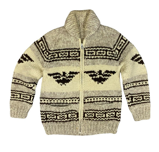 Vtg Wool Handknit Traditional Native Canadian Cowichan Cardigan Salish Indian XS