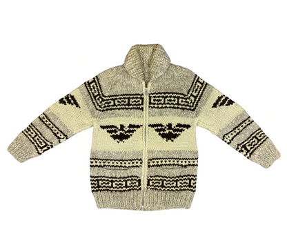 Vtg Wool Handknit Traditional Native Canadian Cowichan Cardigan Salish Indian XS